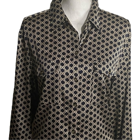 Jones New York Navy & Gold Button-Front Career Top - Picture 7 of 7
